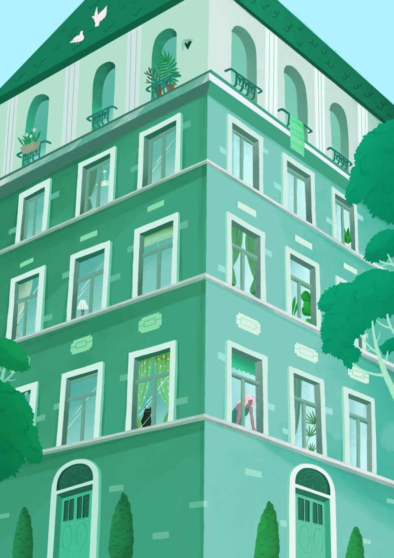 Kenno grafiikka kerrostalo kesä
